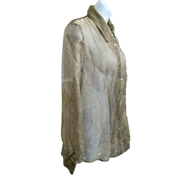 Ashley Stewart Plus Size 18/20 Sheer Top Button-Down Gold Blouse Long Sleeve - Picture 3 of 8